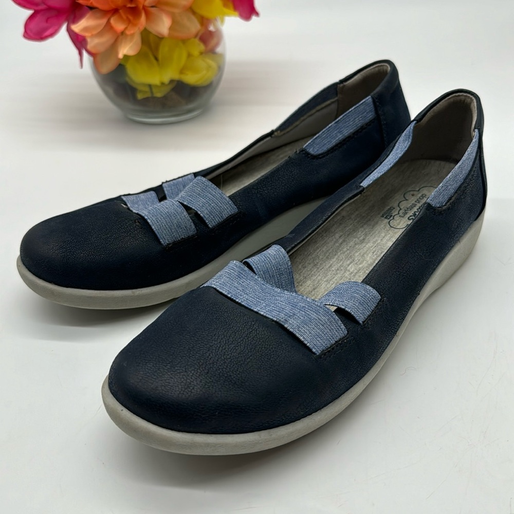 Cloudsteppers by Clarks Navy Blue Elastic Flat Sneakers Size 8.5 SNK6884H